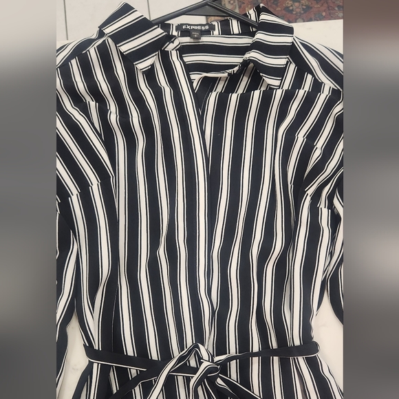 Express Black and White Striped Button Down Shirt Dress - Picture 2 of 3